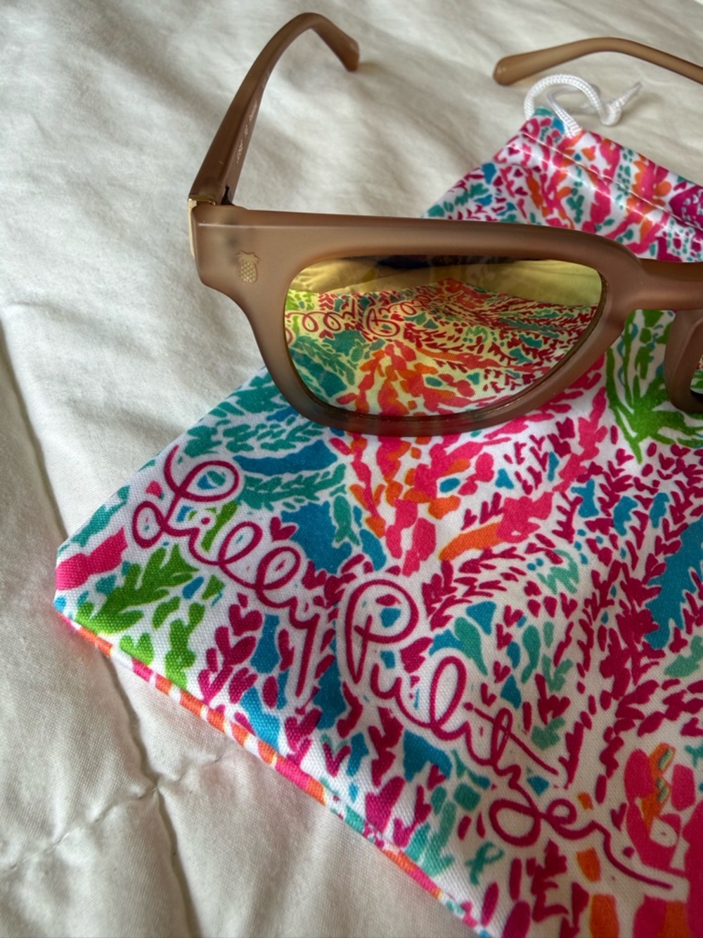 Lilly Pulitzer Matte Brown Frame Sunglasses with Reflective Green Lenses - Picture 3 of 6